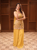 Sunshine Yellow Floral Sequin and Thread Embroidered Design Georgette Palazzo Suit with Choker Dupatta