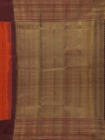 Orange Paisley Motifs Pure Kanchipuram Silk Saree - Diadem