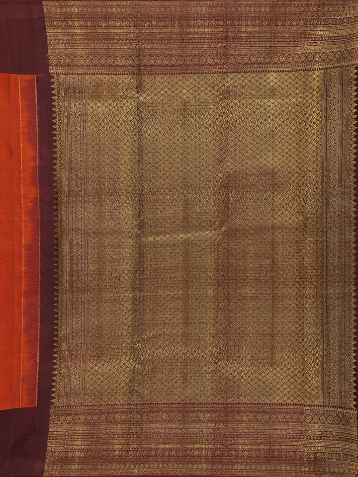 Orange Paisley Motifs Pure Kanchipuram Silk Saree - Diadem