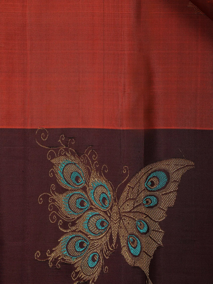 Orange Paisley Motifs Pure Kanchipuram Silk Saree - Diadem