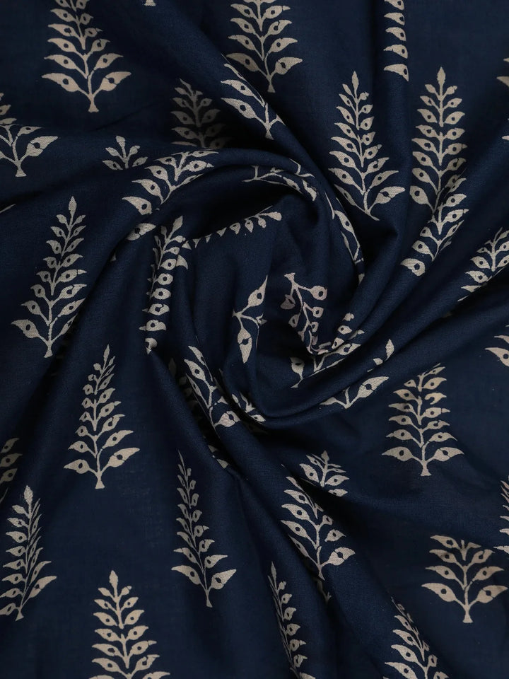 Blue Leaf Designed Cotton Saree - Diadem