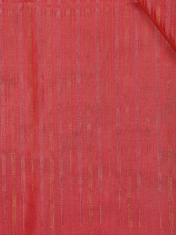 Coral Red Striped Design Soft Silk Saree - Diadem