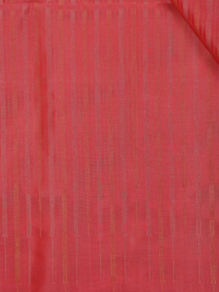Coral Red Striped Design Soft Silk Saree - Diadem