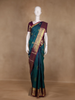 Teal Blue Floral Zari Woven Kanchipuram Silk Saree - Diadem
