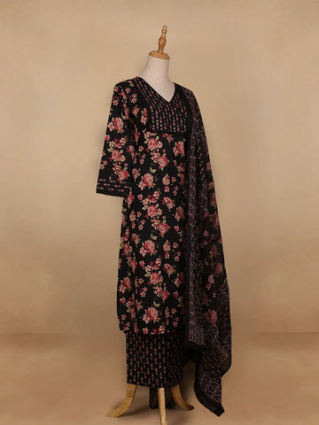 Black Floral Designed Cotton Salwar Suit - Diadem