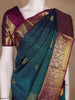 Teal Blue Floral Zari Woven Kanchipuram Silk Saree - Diadem