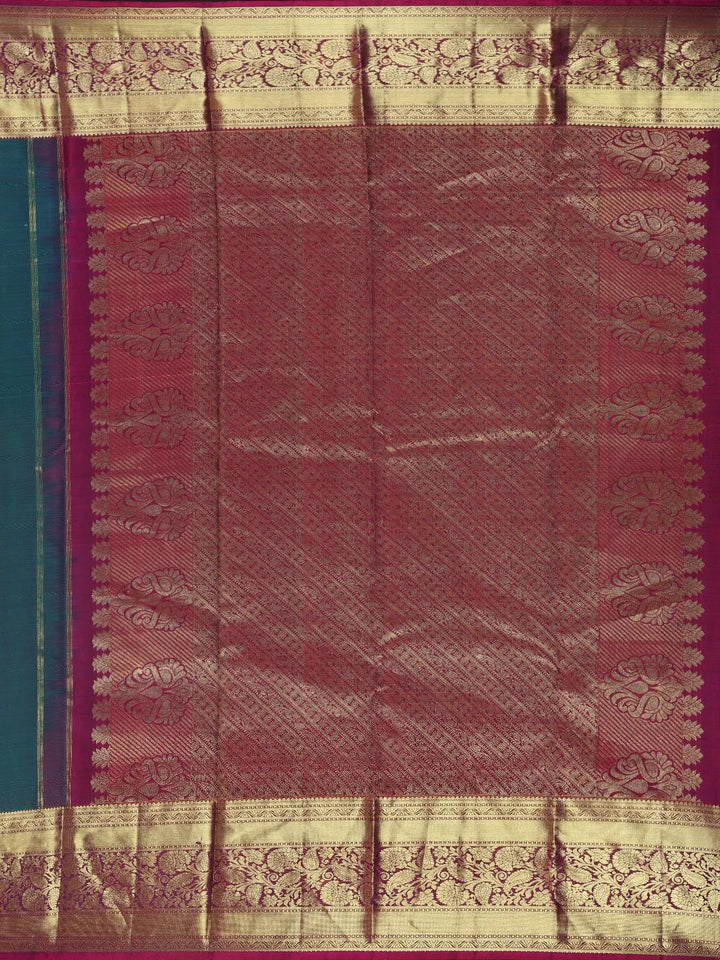 Teal Blue Floral Zari Woven Kanchipuram Silk Saree - Diadem