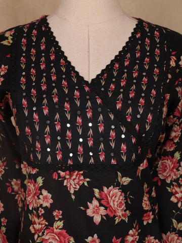 Black Floral Designed Cotton Salwar Suit - Diadem
