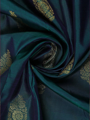 Teal Blue Floral Zari Woven Kanchipuram Silk Saree - Diadem