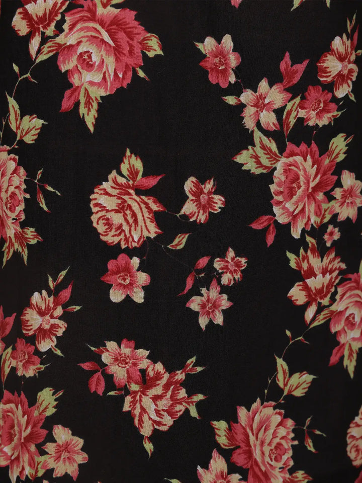 Black Floral Designed Cotton Salwar Suit - Diadem