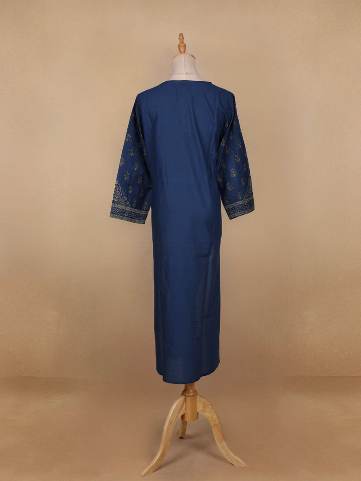 Blue Floral Printed Casual Cotton Kurti - Diadem