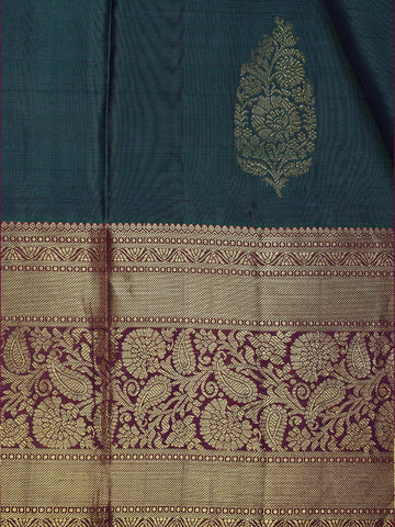 Teal Blue Floral Zari Woven Kanchipuram Silk Saree - Diadem