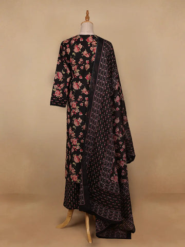 Black Floral Designed Cotton Salwar Suit - Diadem