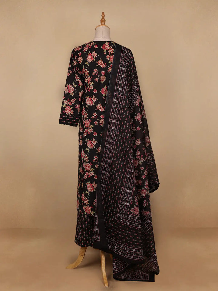 Black Floral Designed Cotton Salwar Suit - Diadem