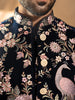 Black Raw Silk Floral Designed Sherwani Suit