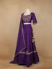 Dark Purple Floral Embroidered Raw Silk Bridesmaid Lehenga