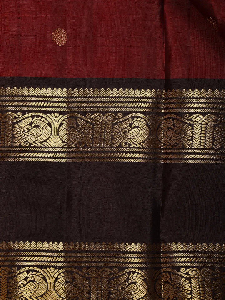 Red Peacock Woven Pure Kanchipuram Silk Saree - Diadem