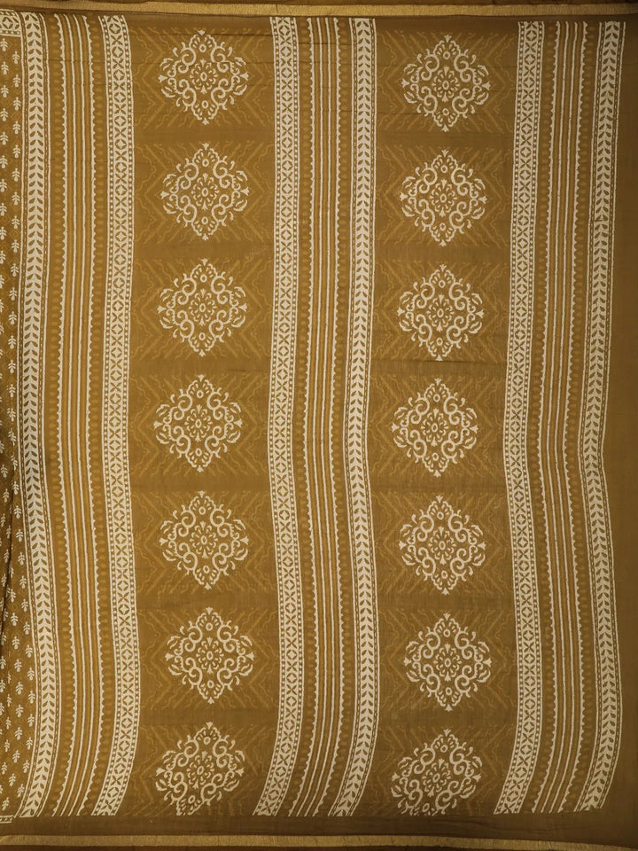 Mustard Green Floral Designed Cotton Saree - Diadem