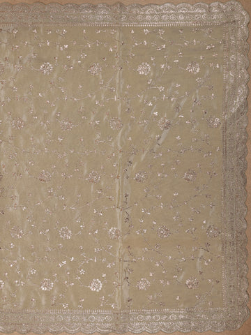 Pistachio Green Floral Embroidered Tissue Silk Saree with Scallop Border - Diadem