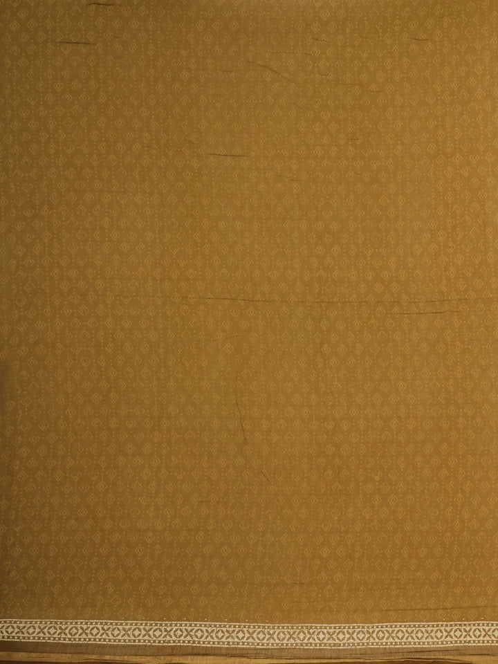 Mustard Green Floral Designed Cotton Saree - Diadem