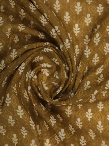 Mustard Green Floral Designed Cotton Saree - Diadem