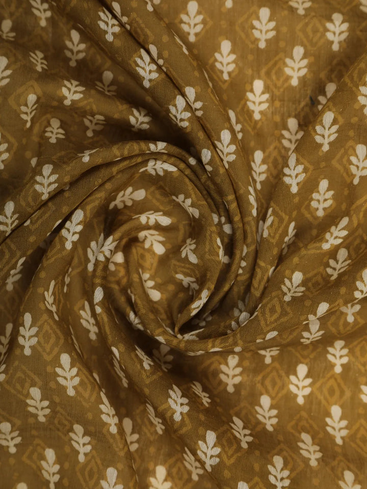 Mustard Green Floral Designed Cotton Saree - Diadem