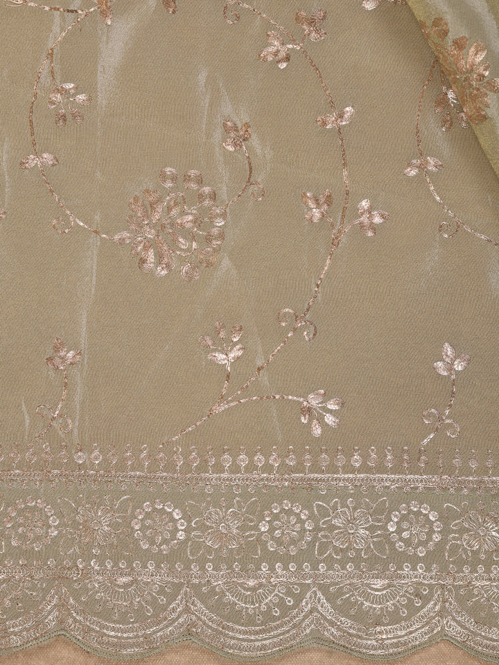 Pistachio Green Floral Embroidered Tissue Silk Saree with Scallop Border - Diadem