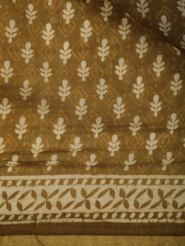 Mustard Green Floral Designed Cotton Saree - Diadem