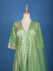 Parrot Green Banarasi Zari Woven Anarkali Gown with Net Dupatta