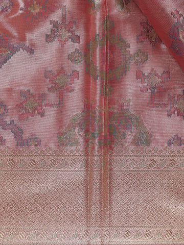 Dusty Rose Pink Ikat Woven Tissue Silk Saree - Diadem