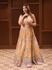 Mustard yellow Heavy Beads and Pearls Embroidered Design Net Haldi Lehenga Set with Choker Dupatta