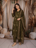 Muted Olive Green Floral Printed Design Cotton Straight Cut Salwar Suit with Dupatta