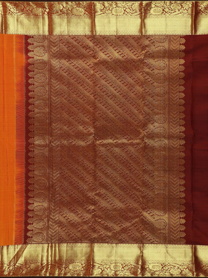 Orange Floral Woven Pure Kanchipuram Silk Saree - Diadem