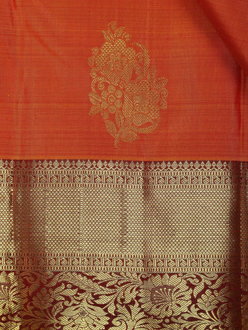 Orange Floral Woven Pure Kanchipuram Silk Saree - Diadem