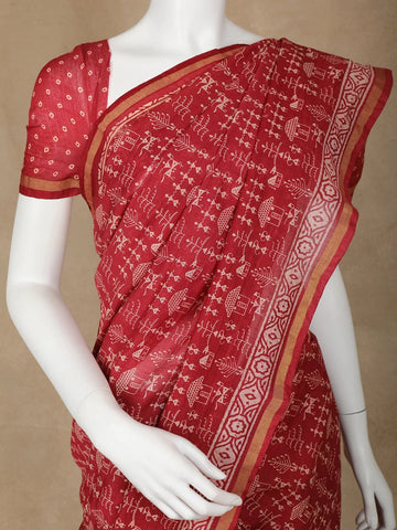 Red Warli Designed Cotton Saree - Diadem