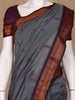 Dark Grey Floral Butta Motif Cotton Saree - Diadem