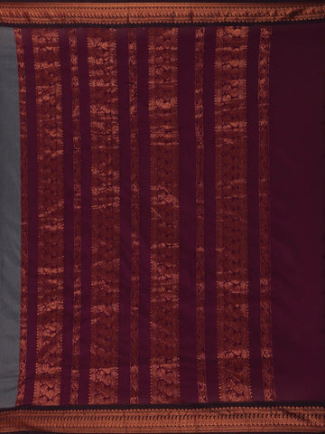 Dark Grey Floral Butta Motif Cotton Saree - Diadem