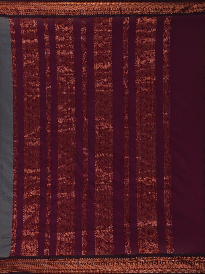 Dark Grey Floral Butta Motif Cotton Saree - Diadem