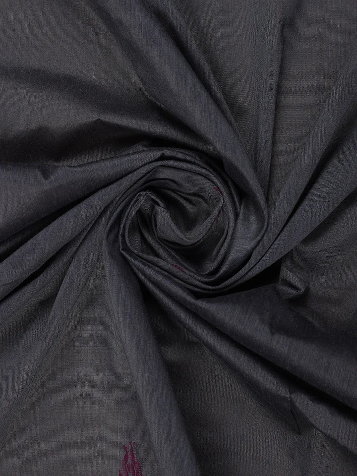Dark Grey Floral Butta Motif Cotton Saree - Diadem