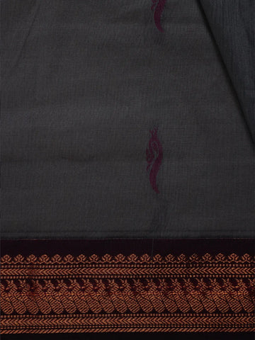 Dark Grey Floral Butta Motif Cotton Saree - Diadem