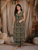 Bottle Green Floral Printed Design Cotton Straight Cut Salwar Suit