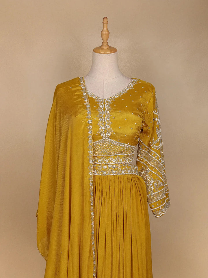 Yellow Floral Embroidered Crepe Bridesmaids Lehenga - Diadem