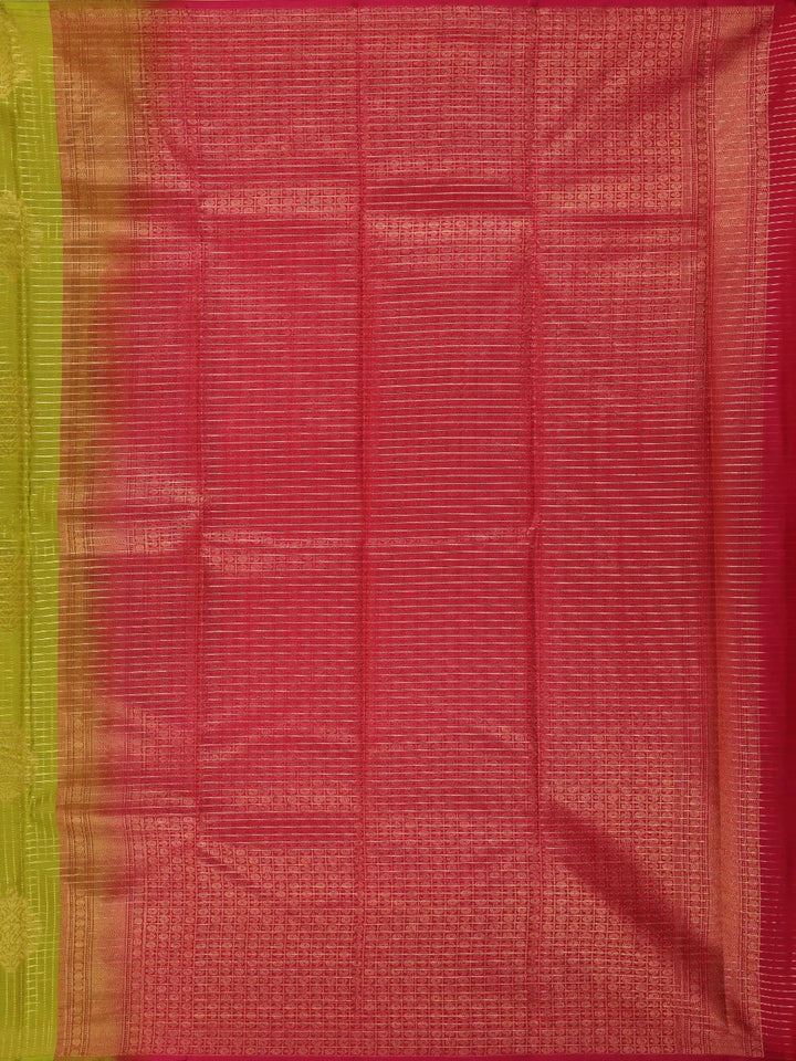 Olive Green Checked Woven Pure Kanchipuram Silk Saree - Diadem