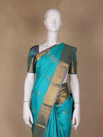 Sky Blue Floral Butta woven Silk Saree - Diadem