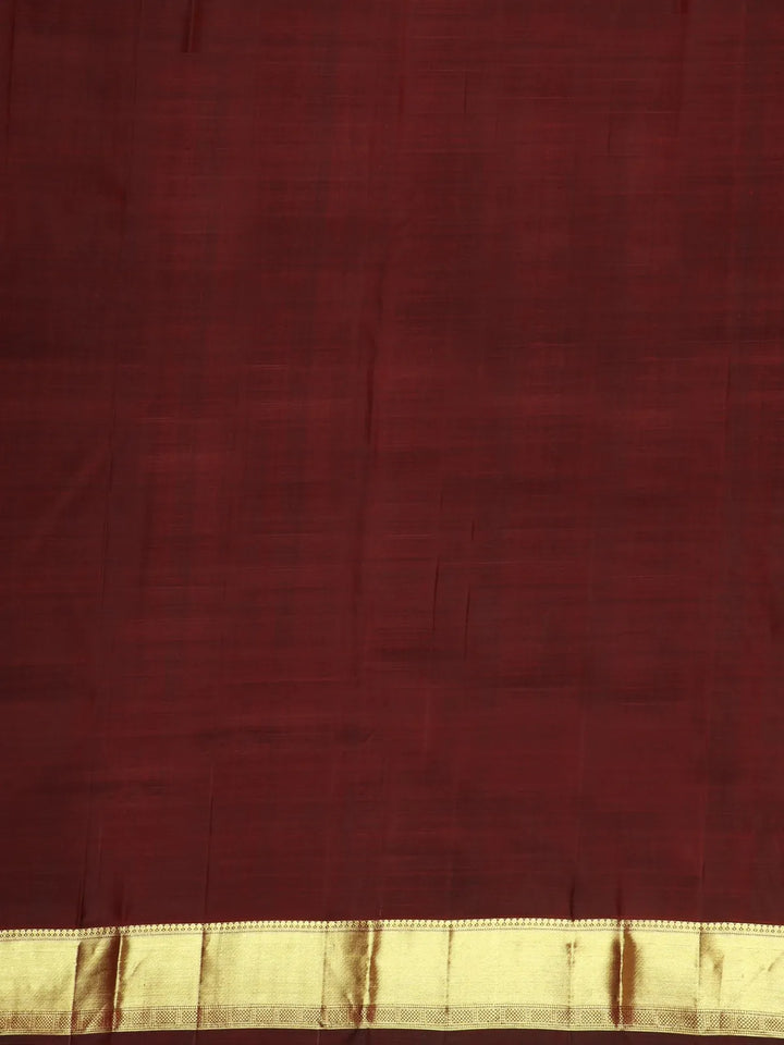 Dark Red Floral Motifs Pure Kanchipuram Silk Saree - Diadem