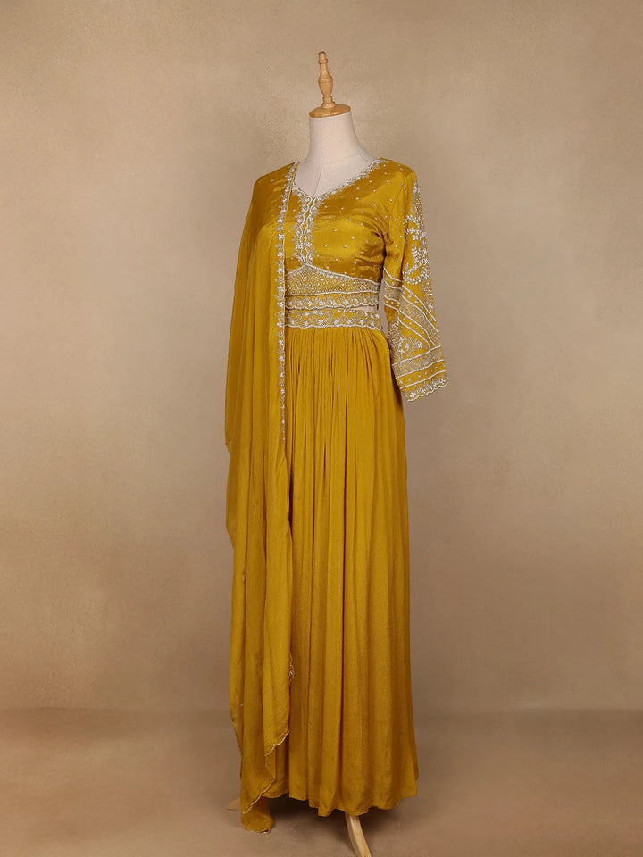Yellow Floral Embroidered Crepe Bridesmaids Lehenga - Diadem