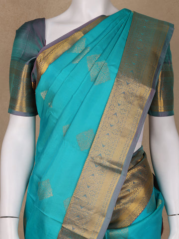 Sky Blue Floral Butta woven Silk Saree - Diadem