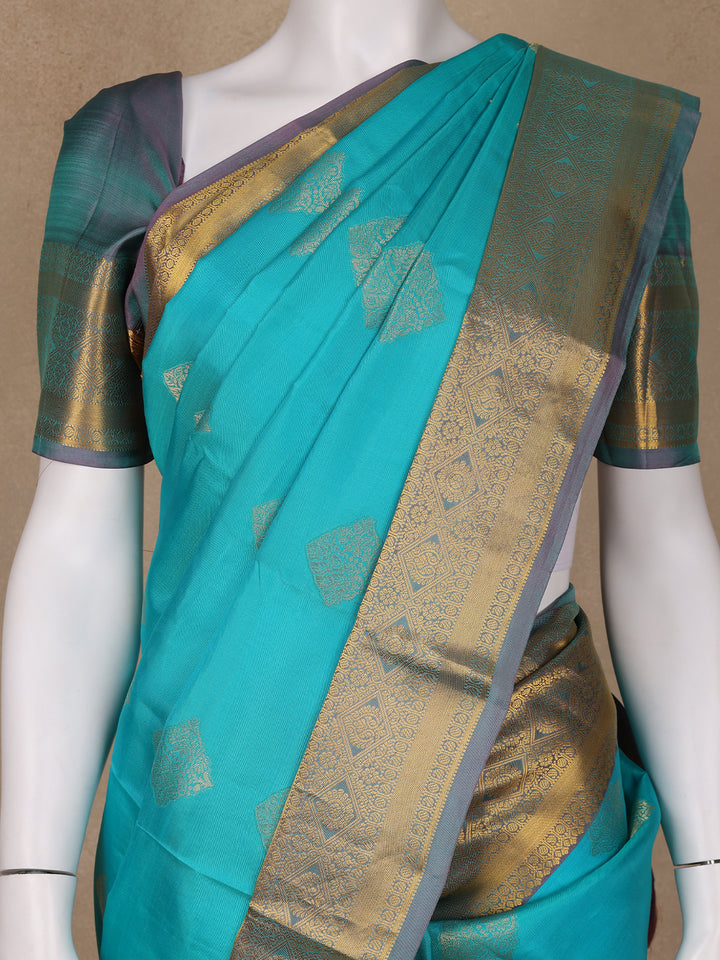 Sky Blue Floral Butta woven Silk Saree - Diadem