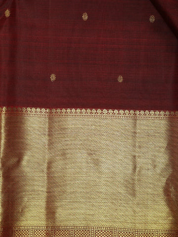 Dark Red Floral Motifs Pure Kanchipuram Silk Saree - Diadem