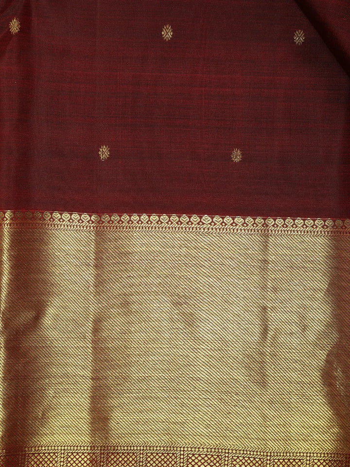 Dark Red Floral Motifs Pure Kanchipuram Silk Saree - Diadem